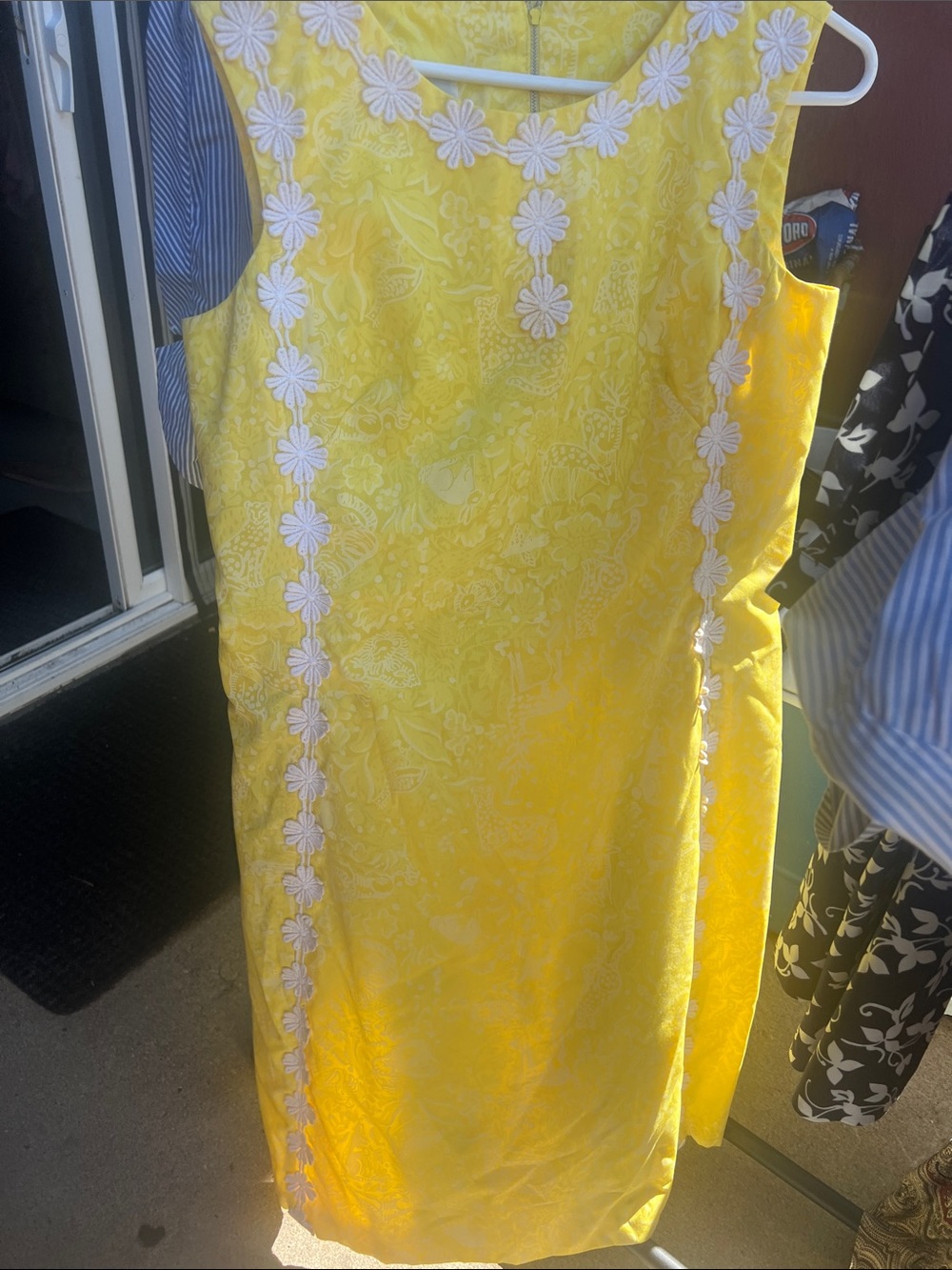 Lilly Pulitzer Yellow Floral Jacquard Midi Dress with White Appliqué